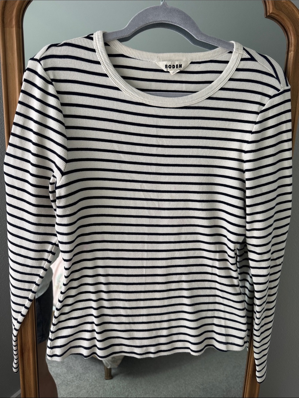 Boden White & Navy Striped Long Sleeve Top